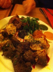 Mixed starter of Chicken Tikka, Lamb Tikka, BeetrootCutlet and Mackrel